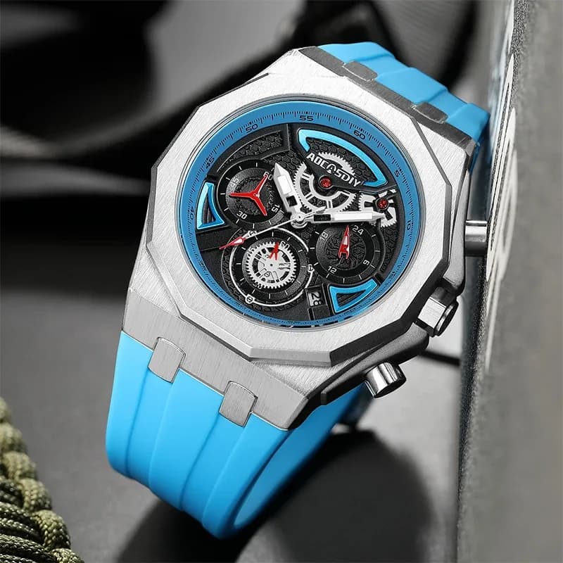 AOCASDIY Fashion ChronoGraph Watch Men's Casual Sports Wear With Silicone Strap Watch And Automatic Date Waterproof Quartz Watch