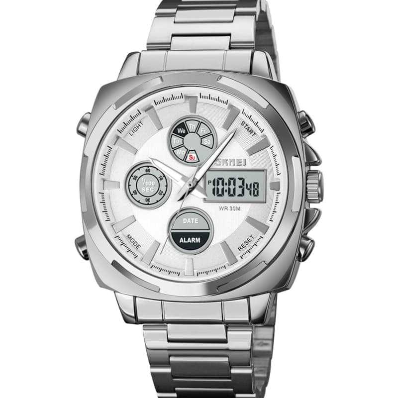SKMEI 1673 Full Steel Led Electronic 2Time Chrono Digital Wristwatch