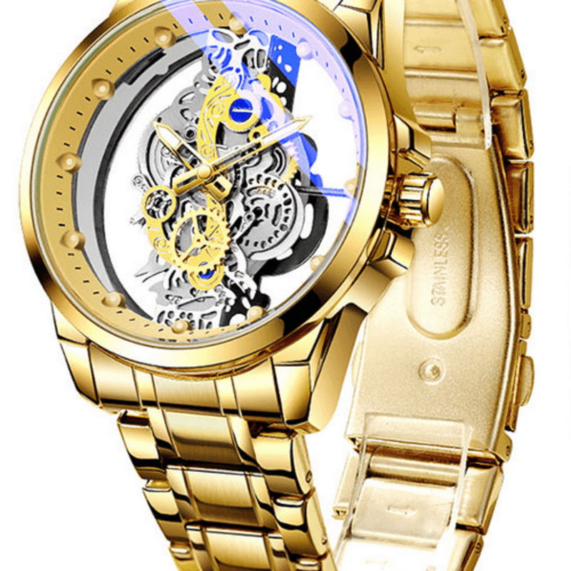 Hot Trendy Fashion Wholesale Men Golden Skeleton Automatic Quartz Wrist Watches Luxury