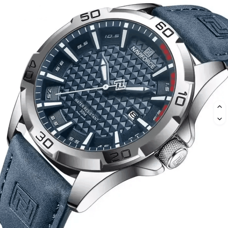 NAVIFORCE 8023 Casual Leather Watch for Men Style Wristwatches -Black White
